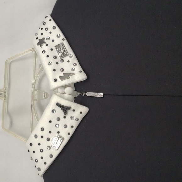 Karl Lagerfeld Studded Collared Mini Dress Black White Silver Mirrored Accents 8 - Picture 10 of 17